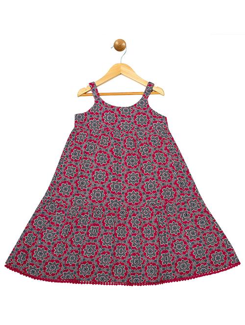 girls round neck printed frock - 18477293 - Very Small Image - 1
