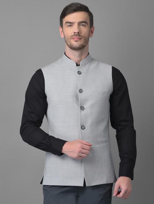 grey solid classic nehru jacket - 18477400 - Very Small Image - 1