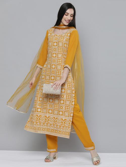 embroidered kurta pant set with dupatta - 18477636 - Very Small Image - 1
