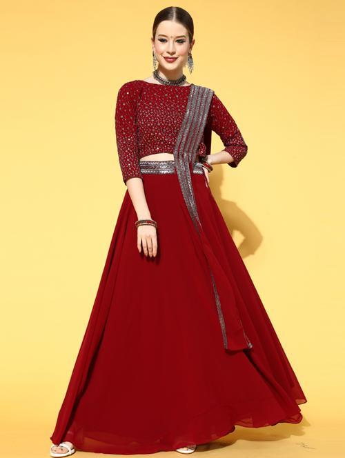 zari dori sequence work lehenga choli with attached dupatta - 18477658 - Very Small Image - 1
