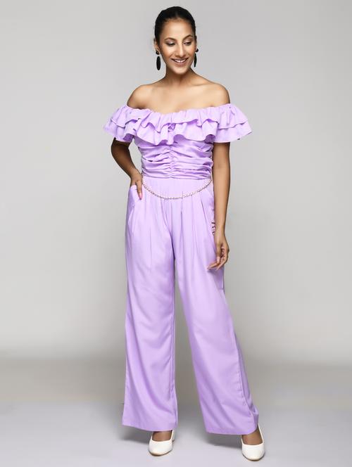 frill embellished solid full length jumpsuit - 18478677 - Very Small Image - 1