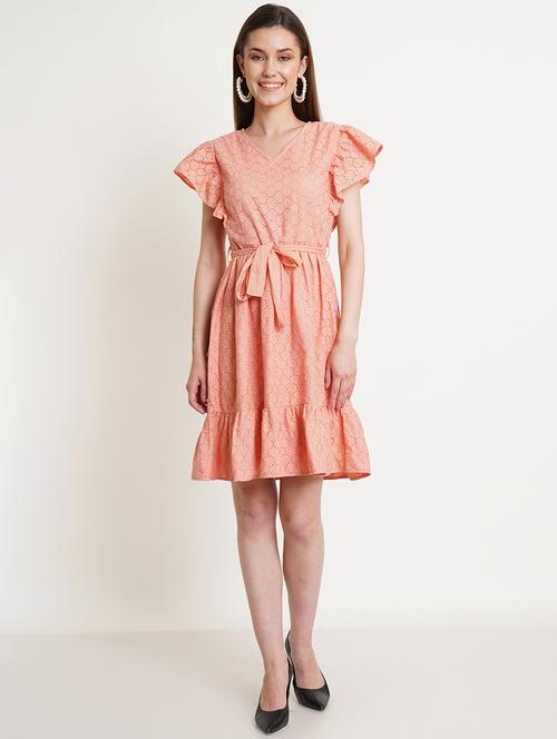 tie front self design flared dress - 18479048 - Very Small Image - 1
