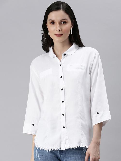 fringed hem solid shirt - 18479528 - Very Small Image - 1