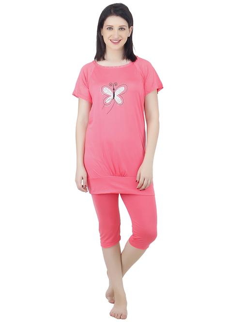 round neck printed nightwear capri set - 18479732 - Very Small Image - 1