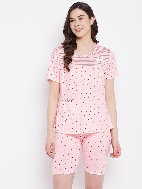 round neck printed nightwear shorts set - 18479763 - Very Small Image - 1