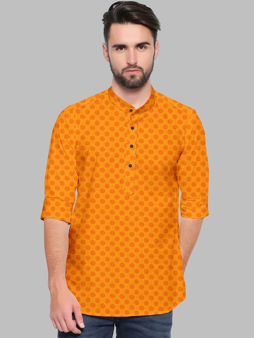 yellow self-designed short kurta - 18480014 - Very Small Image - 1