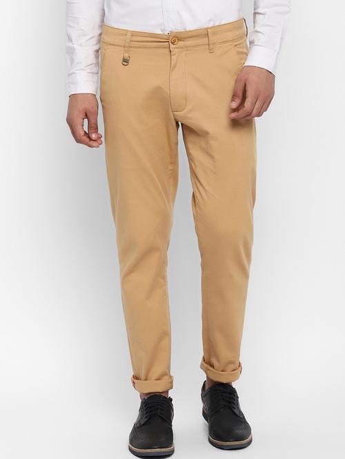 tan solid casual trouser - 18480118 - Very Small Image - 1