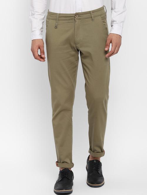 olive green solid casual trouser - 18480119 - Very Small Image - 1