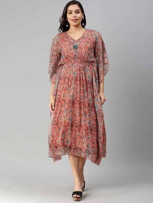 v-neck printed kaftan dress - 18480217 - Very Small Image - 1