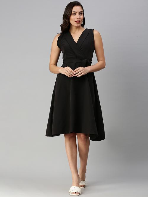 tie front solid flared dress - 18480224 - Very Small Image - 1