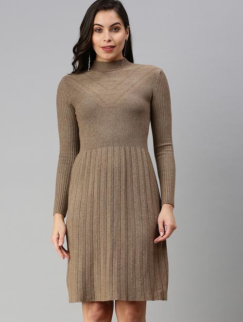 mock neck solid a-line dress - 18480227 - Very Small Image - 1