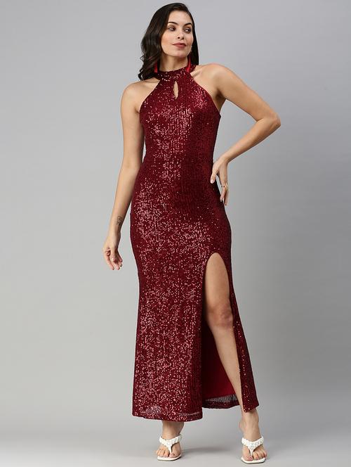 halter neck high slit bodycon dress - 18480255 - Very Small Image - 1