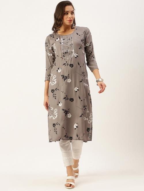 floral printed straight kurta - 18480745 - Very Small Image - 1