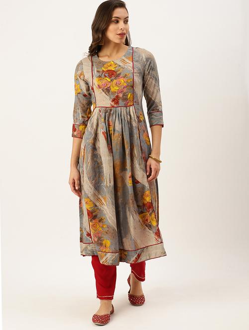 floral printed side slit kurta - 18480759 - Very Small Image - 1