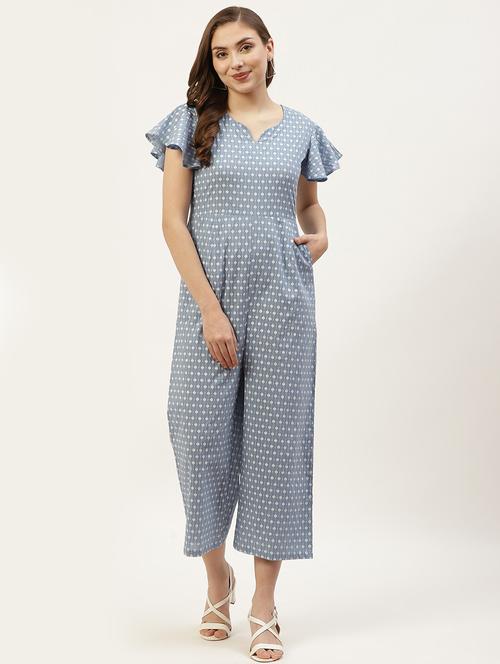tie front printed full length jumpsuit - 18481057 - Very Small Image - 1