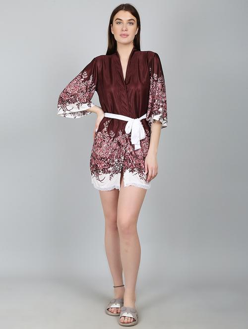 tie front printed sleepwear robe - 18481290 - Very Small Image - 1
