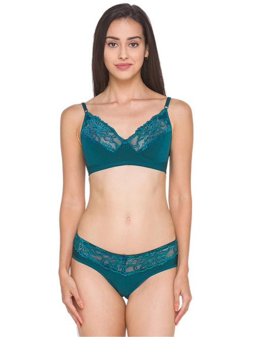 teal green laced bra and panty set - 18481744 - Very Small Image - 1