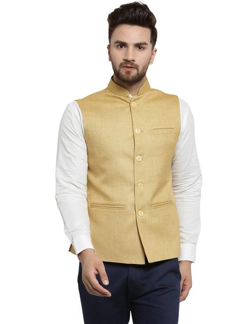 yellow solid khaadi nehru jacket - 18481866 - Very Small Image - 1