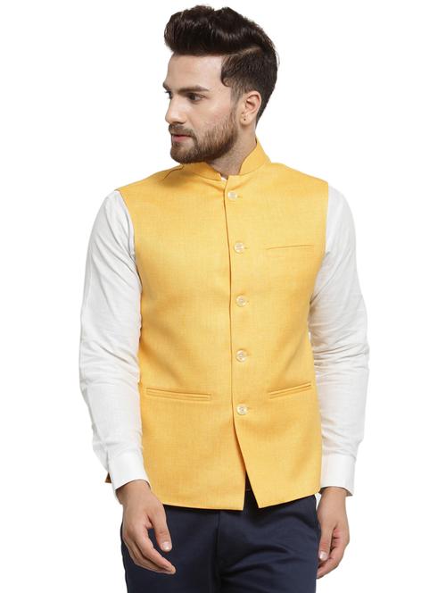 yellow solid khaadi nehru jacket - 18481914 - Very Small Image - 1