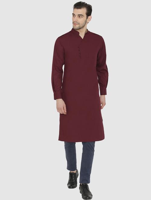 maroon solid long kurta - 18482035 - Very Small Image - 1
