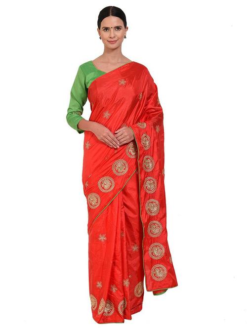 contrast piping embroidered saree with blouse - 18482347 - Very Small Image - 1