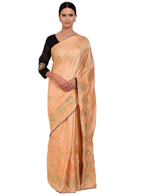contrast pipping embroidered saree with blouse - 18482358 - Very Small Image - 1