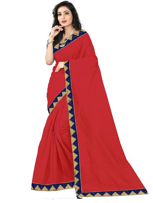lace bordered solid saree with blouse - 18482361 - Very Small Image - 1
