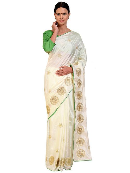 contrast pipping embroidered saree with blouse - 18482364 - Very Small Image - 1
