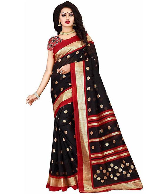 contrast bordered printed saree with blouse - 18482373 - Very Small Image - 1