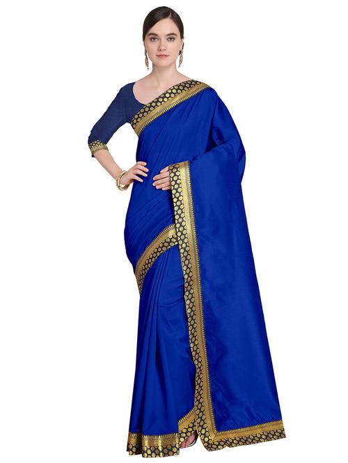 lace bordered solid saree with blouse - 18482408 - Very Small Image - 1
