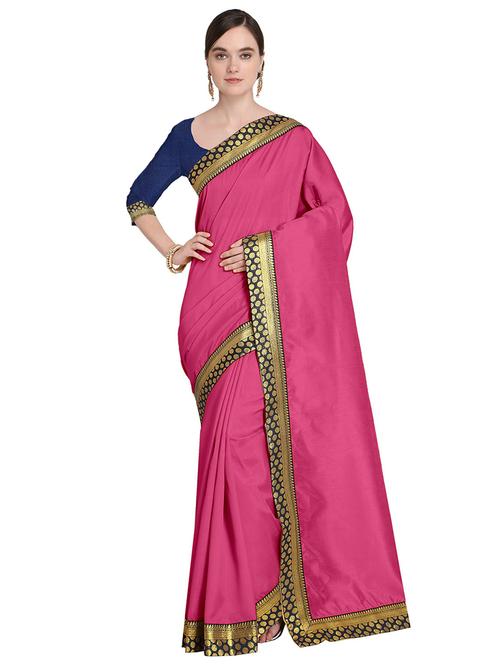 lace bordered solid saree with blouse - 18482410 - Very Small Image - 1