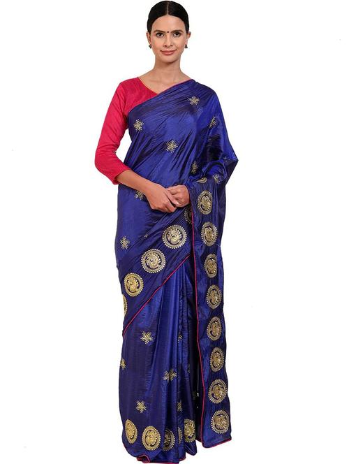ethnic motif embroidered saree with blouse - 18482435 - Very Small Image - 1