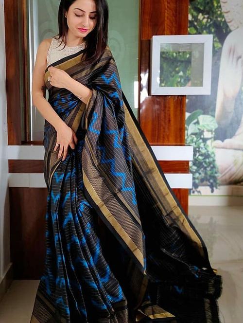 golden border chevron saree with blouse - 18482599 - Very Small Image - 1