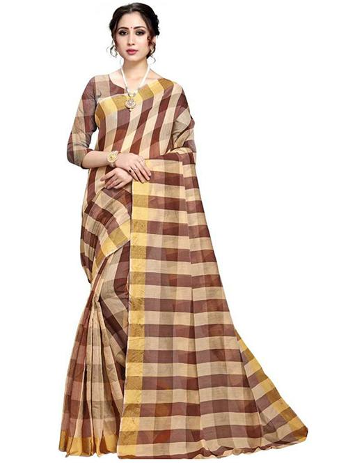 golden border checkered saree with blouse - 18482760 - Very Small Image - 1