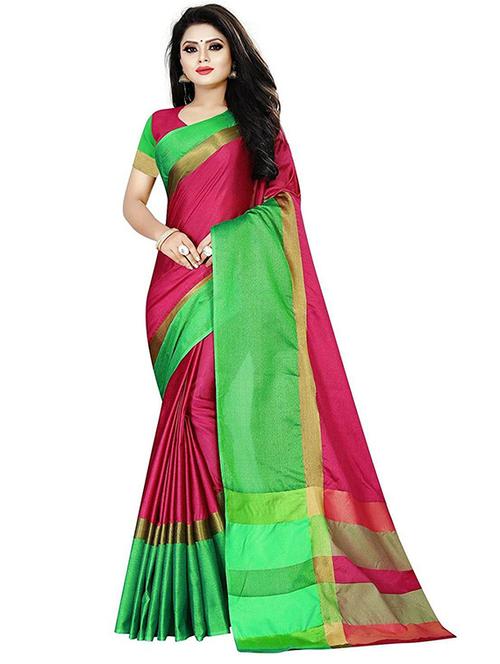 color-blocked woven saree with blouse - 18482771 - Very Small Image - 1