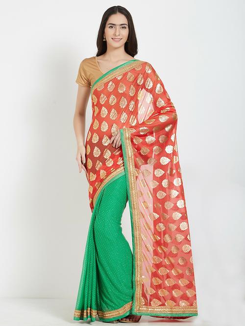 half and half ethnic motif saree with blouse - 18482873 - Very Small Image - 1