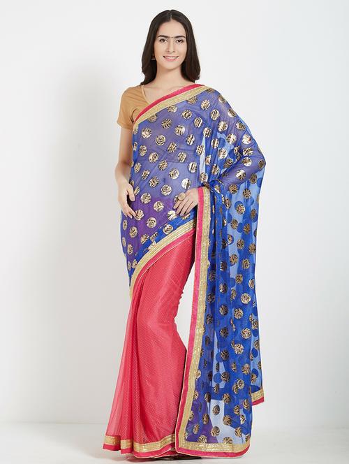 half and half ethnic motif saree with blouse - 18482874 - Very Small Image - 1