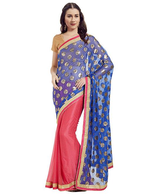 half and half ethnic motif saree with blouse - 18482875 - Very Small Image - 1