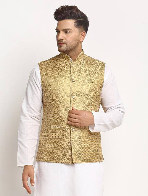 gold brocade nehru jacket - 18483729 - Very Small Image - 1