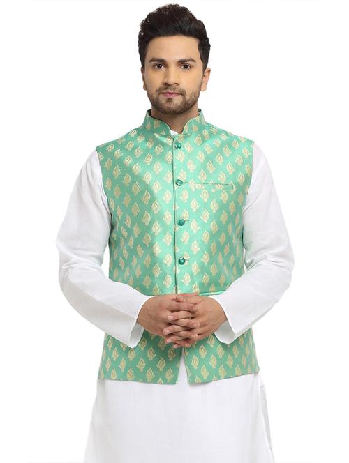 green brocade nehru jacket - 18483759 - Very Small Image - 1