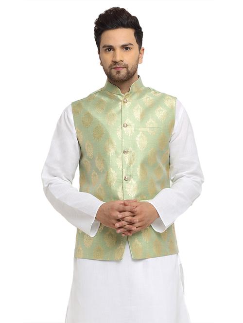 green brocade nehru jacket - 18483782 - Very Small Image - 1