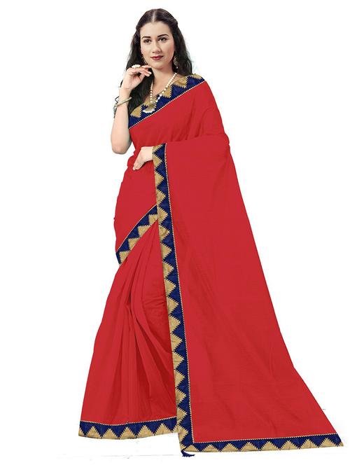 lace bordered solid saree with blouse - 18484893 - Very Small Image - 1
