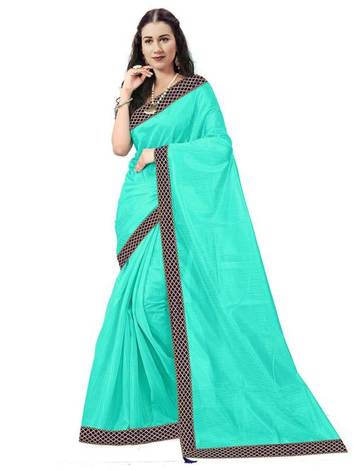 lace bordered solid saree with blouse - 18484919 - Very Small Image - 1