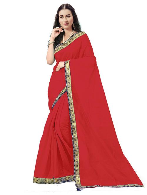 lace bordered solid saree with blouse - 18484927 - Very Small Image - 1