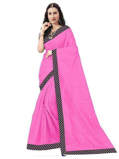 lace bordered solid saree with blouse - 18484929 - Very Small Image - 1