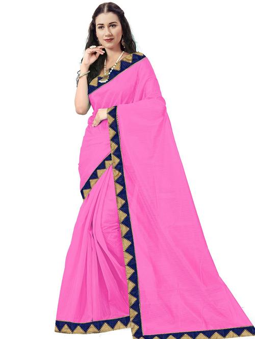 lace bordered solid saree with blouse - 18485080 - Very Small Image - 1