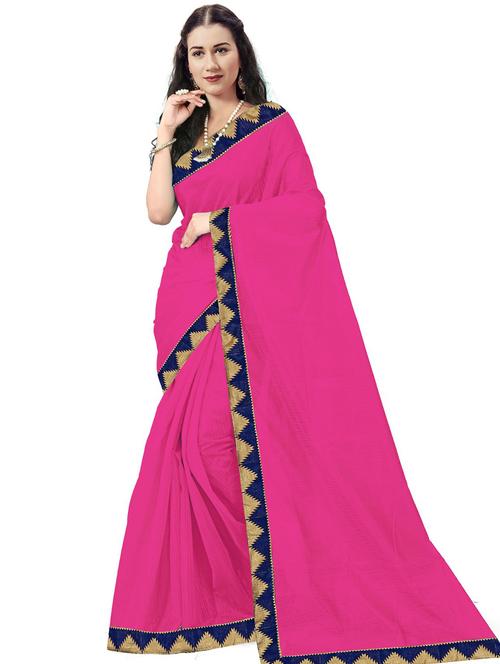lace bordered solid saree with blouse - 18485091 - Very Small Image - 1