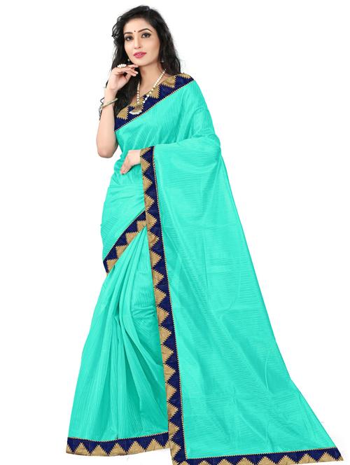 lace bordered solid saree with blouse - 18485177 - Very Small Image - 1