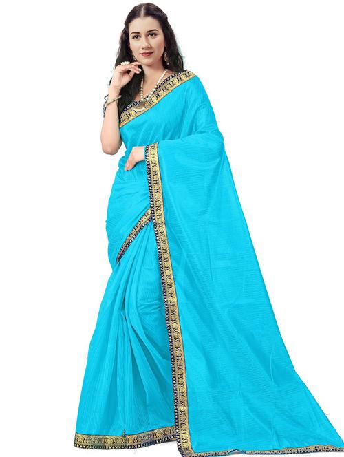 lace bordered solid saree with blouse - 18485182 - Very Small Image - 1