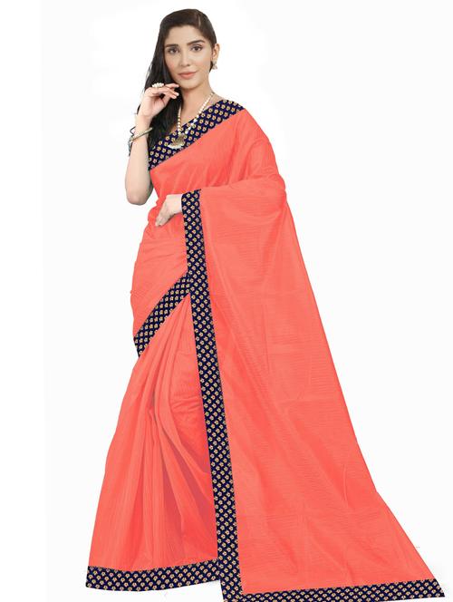 lace bordered solid saree with blouse - 18485722 - Very Small Image - 1